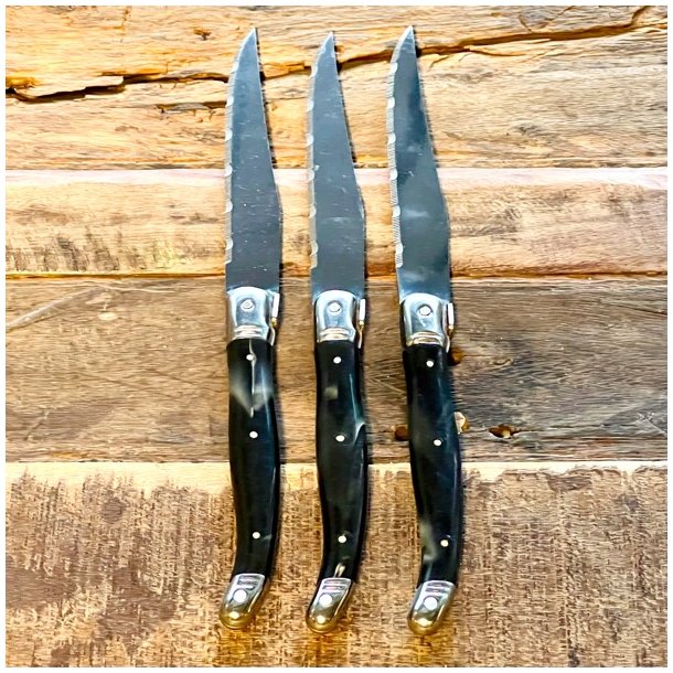 Franske steakknive - Laguiole, sort/gr meleret 