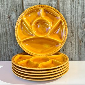 Fransk fonduetallerken - sennepsgul, opdelt, Gien 