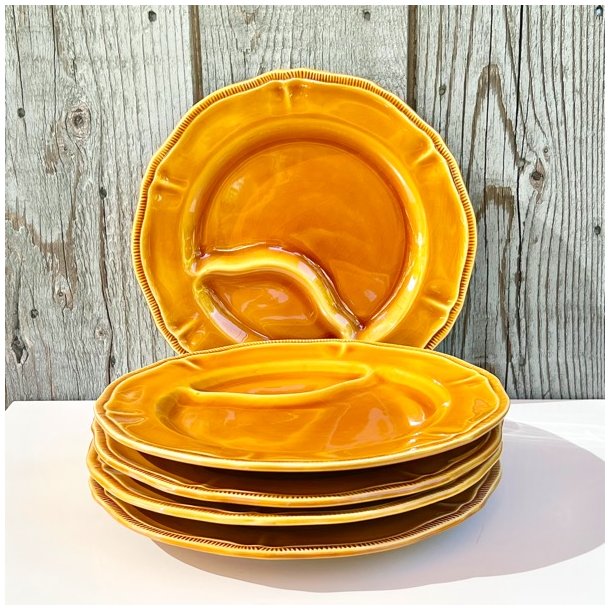 Fransk fonduetallerken - sennepsgul, to-delt, Longchamp 