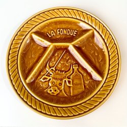 Fransk fonduetallerken - sennepsgul, opdelt m/ko 