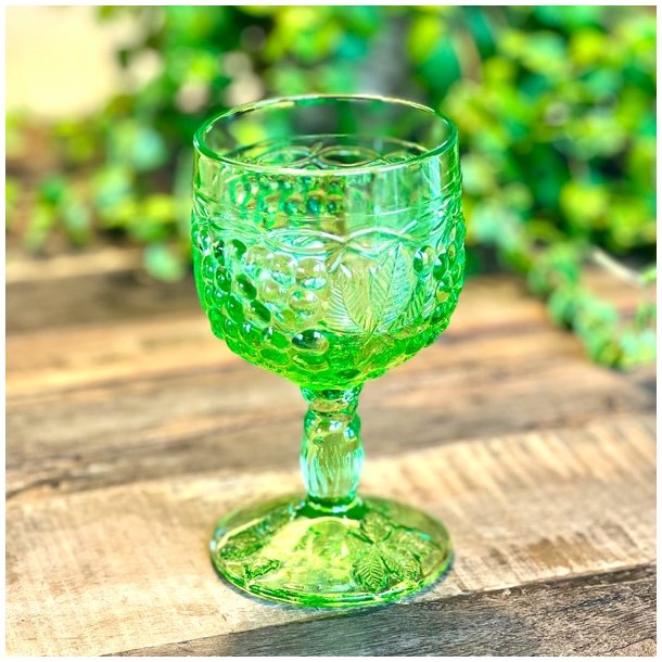 Vinglas - lysegrnt med druer og blade