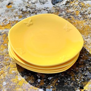 Gule tallerkener (4 stk) - med sommerfugl