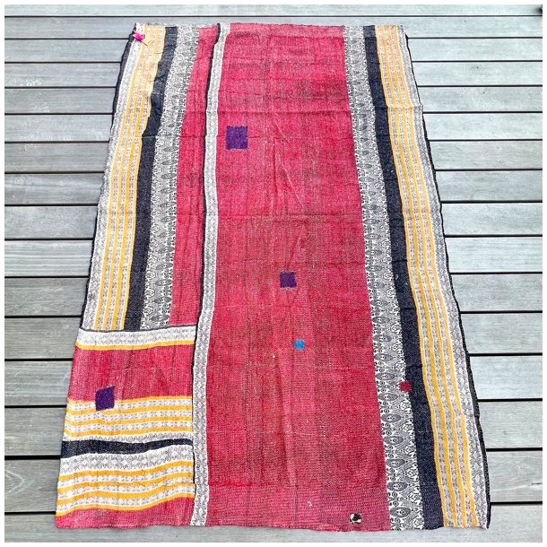 Sari Kantha vintage tppe - rd/sort/gul (140x200)