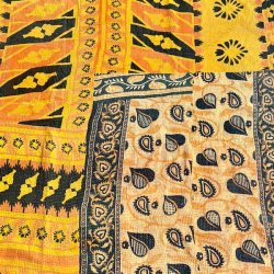 Sari Kantha vintage tppe - gul/sort (140x200)