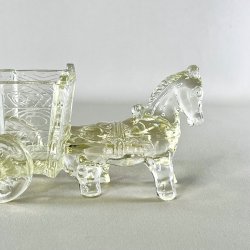 Vintage glasskl med sel og vogn - stor, let gylden