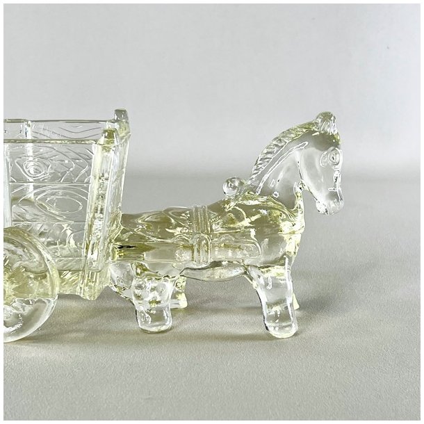 Vintage glasskl med sel og vogn - stor, let gylden