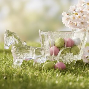 Vintage glassk�l med �sel og vogn - stor
