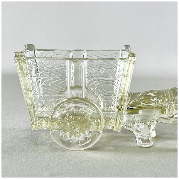 Vintage glasskl med sel og vogn - stor, let gylden