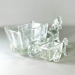 Vintage glasskl med sel og vogn - lille