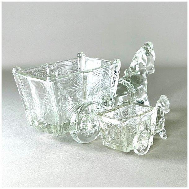 Vintage glasskl med sel og vogn - lille