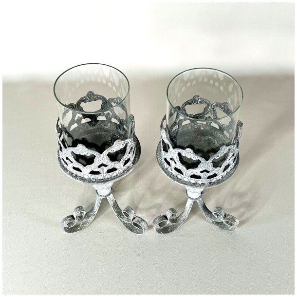 Lysestagepar til bloklys - zink med glas