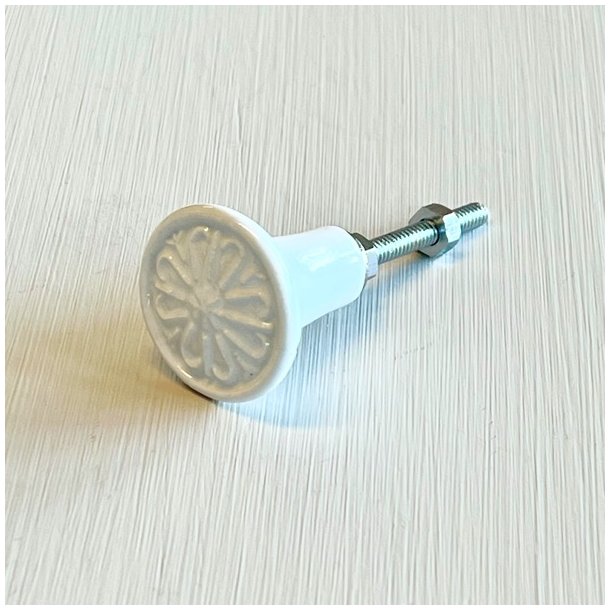 Mbelknop - hvid porceln m/mnster