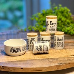 Krydderikrukker - hvid med opskrift