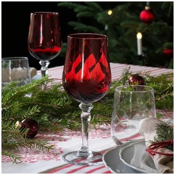 Vinglas - Ikea limited vinter-edition, r�d m/optisk stribe  