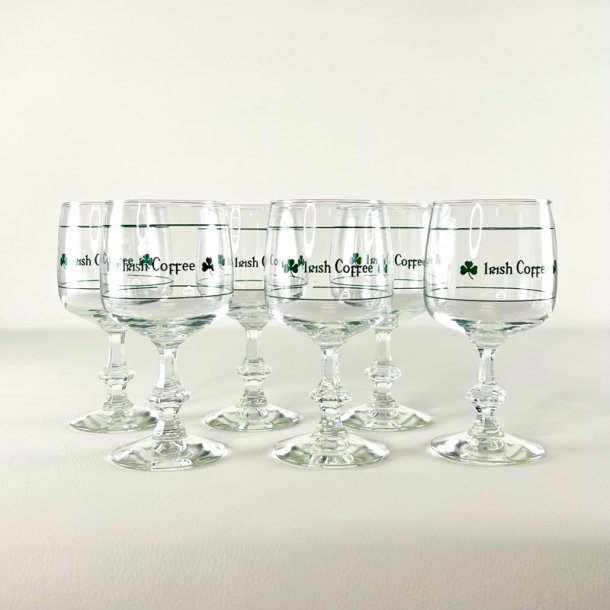 Irish Coffee glas (6 stk samlet) - p stilk, grn skrift