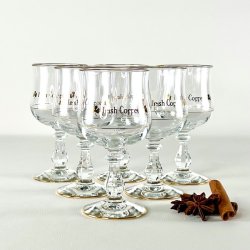 Irish Coffee glas (6 stk samlet) - p stilk, guld skrift