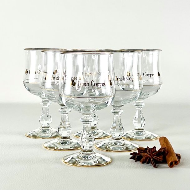 Irish Coffee glas (6 stk samlet) - p stilk, guld skrift