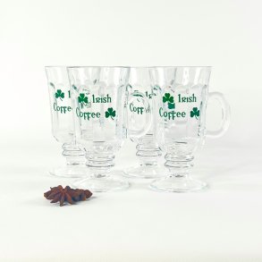 Irish Coffee glas (4 stk samlet) - krus m/hank, grn skrift