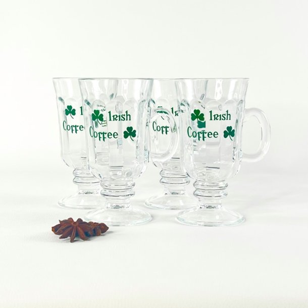 Irish Coffee glas (4 stk samlet) - krus m/hank, grn skrift