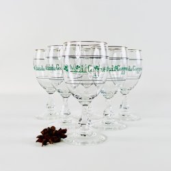 Irish Coffee glas (6 stk samlet) - p� stilk, gr�n skrift