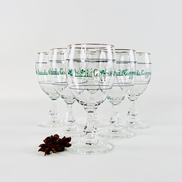 Irish Coffee glas (6 stk samlet) - p� stilk, gr�n skrift