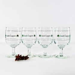 Irish Coffee glas (4 stk samlet) - p� stilk, gr�n skrift