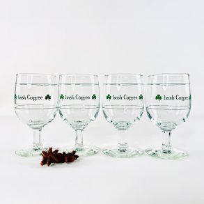 Irish Coffee glas (4 stk samlet) - p� stilk, gr�n skrift