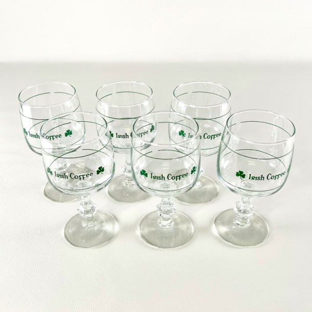 Irish Coffee glas (6 stk samlet) - p stilk, grn skrift