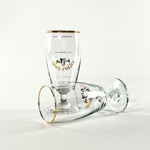Irish Coffee glas (2 stk) - store p� lav fod, guld skrift