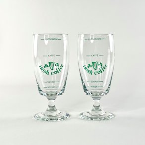 Irish Coffee glas (2 stk) - store p� lav fod, gr�n skrift