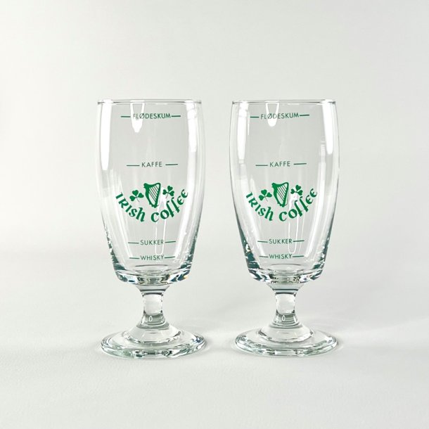 Irish Coffee glas (2 stk) - store p� lav fod, gr�n skrift