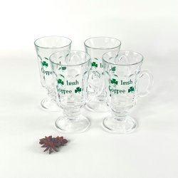 Irish Coffee glas (4 stk samlet) - krus m/hank, grn skrift
