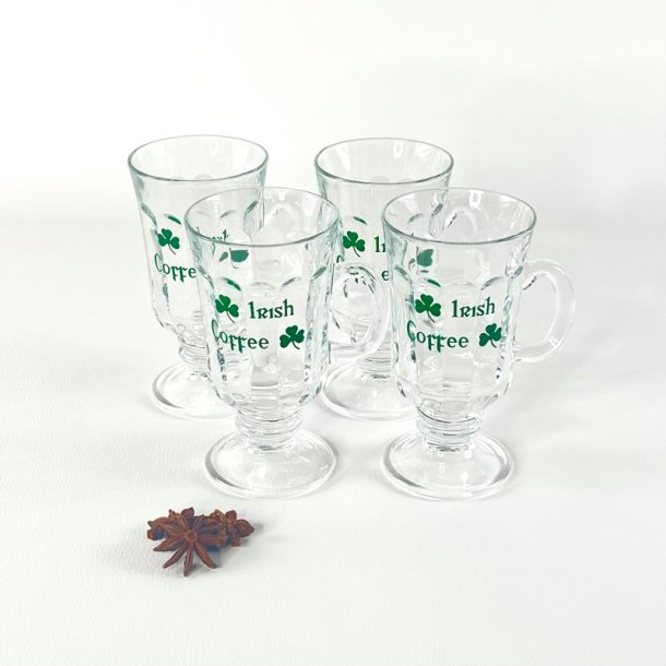 Irish Coffee glas (4 stk samlet) - krus m/hank, grn skrift