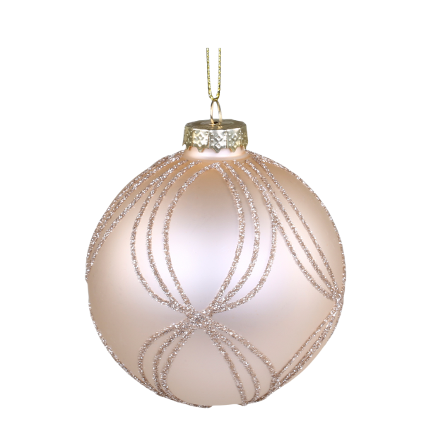 Julekugle m/glimmer striber - latte