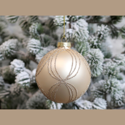 Julekugle m/glimmer striber - latte