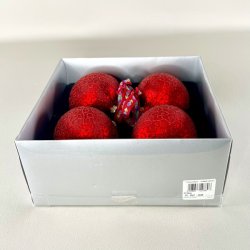 Julekugler m/glimmer - rd (pakke med 4 stk samlet) 