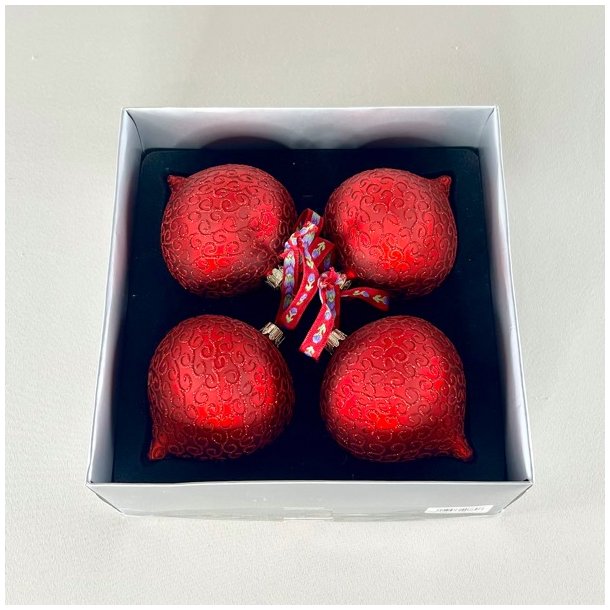 Julekugler m/glimmer - rd (pakke med 4 stk samlet) 