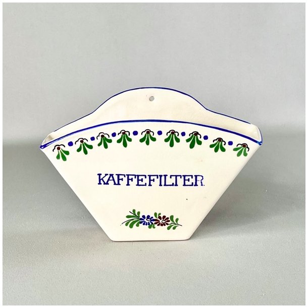 Kaffefilterholder - lys m/bl skrift