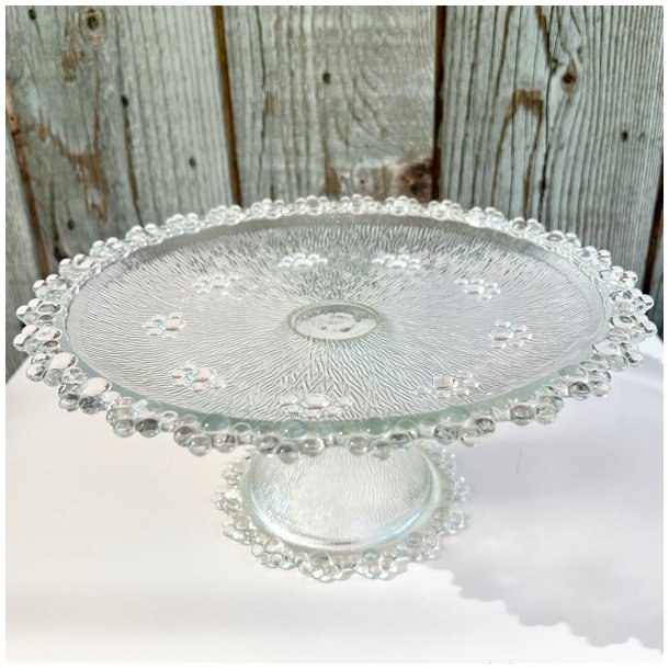 Glasopsats - vintage fransk kagefad m/perlekant