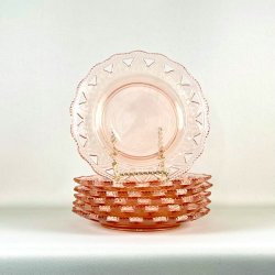 Tallerkener (6 stk) i lyserdt glas med blonde og hulmnster