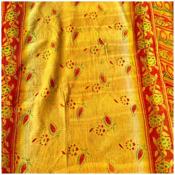 Sari Kantha vintage tppe - gyldne farver (140x200)