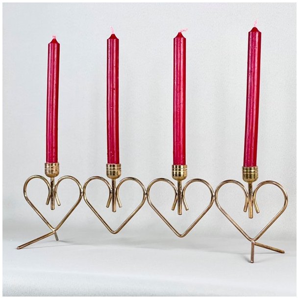 Lysestage t/kertelys, messing hjerte