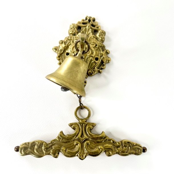 Klokke med rosette og klokkestreng - messing