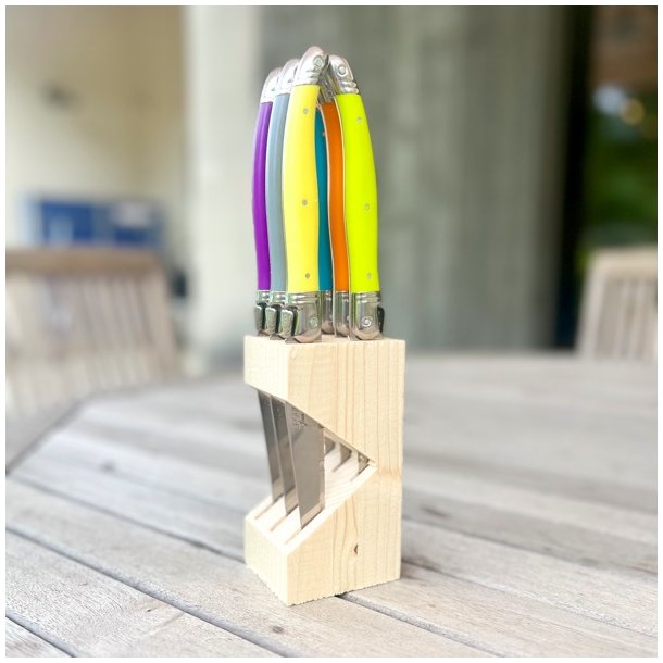 Franske steakknive i holder - Laguiole, friske farver 
