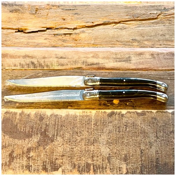 Franske steakknive - Laguiole, sort/gr meleret 