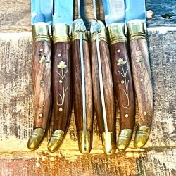 Franske steakknive (6 stk) - vintage Laguiole, trskaft
