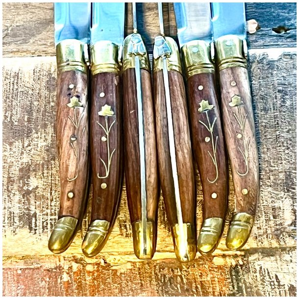 Franske steakknive (6 stk) - vintage Laguiole, trskaft