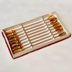 Lange gyldne teskeer m/bambus 