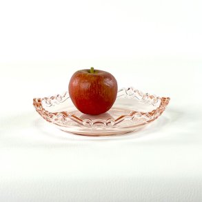 Lille rundt fad - blondekant, lyser�dt glas