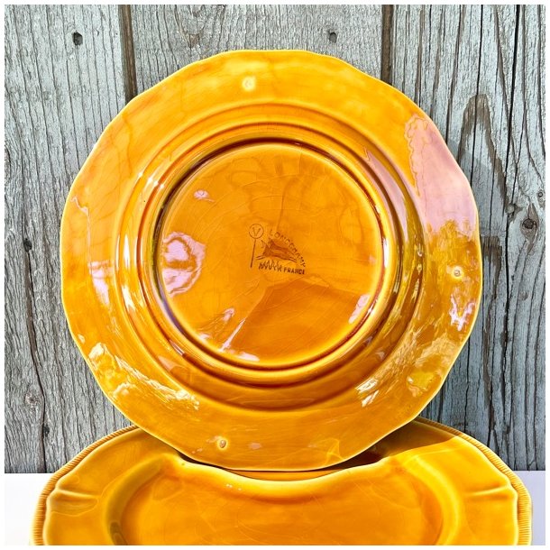 Fransk fonduetallerken - sennepsgul, to-delt, Longchamp 